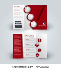 Tri fold brochure design. Creative business flyer template. Editable vector illustration. Red color.