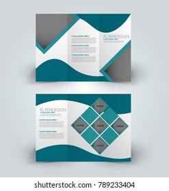 Tri fold brochure design. Creative business flyer template. Editable vector illustration. Green color.