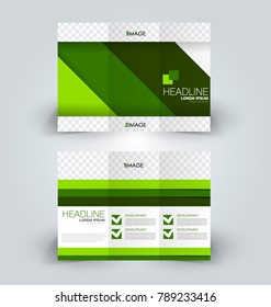 Tri fold brochure design. Creative business flyer template. Editable vector illustration. Green color.