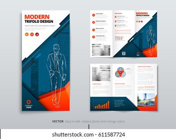 Tri fold brochure design. DL Corporate business template for try fold brochure or flyer. Layout with modern elements and abstract background. Creative concept folded flyer or brochure.
