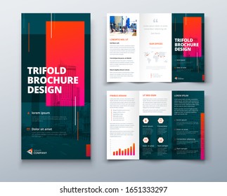 Tri fold brochure design with line shapes, corporate business template for tri fold flyer. Creative concept folded flyer or brochure.