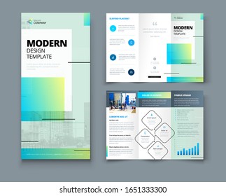 Tri fold brochure design with line shapes, corporate business template for tri fold flyer. Creative concept folded flyer or brochure.