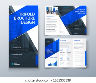 Tri fold brochure design with line shapes, corporate business template for tri fold flyer. Creative concept folded flyer or brochure.