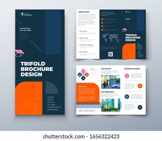 Tri fold brochure design with line shapes, corporate business template for tri fold flyer. Creative concept folded flyer or brochure.