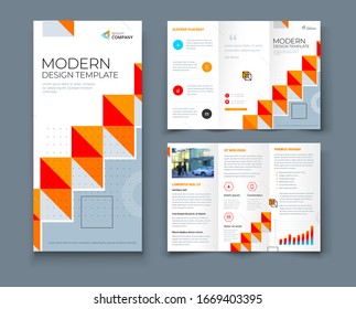 Tri fold brochure design with line shapes, corporate business template for tri fold flyer. Creative concept folded flyer or brochure.