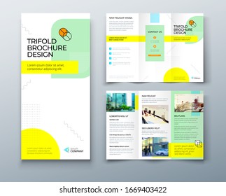 Tri fold brochure design with line shapes, corporate business template for tri fold flyer. Creative concept folded flyer or brochure.