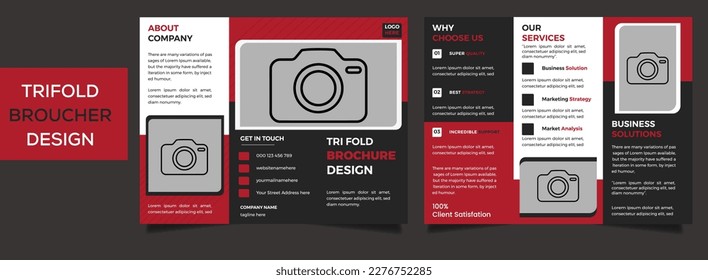 Tri fold brochure design with line shapes, corporate business template for tri fold flyer