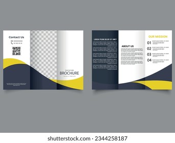 Tri fold brochure design with line shapes, corporate business template for tri fold. Vector editable template.