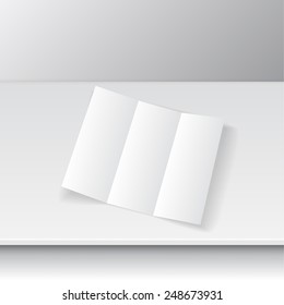 Tri fold brochure design lying on a shelf. mock up. 