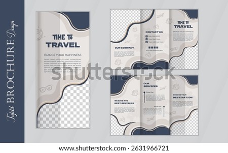 Tri fold brochure design with mockup. Travel brochure design, corporate business template for tri fold flyer. Layout with modern photo and abstract circle background. Creative concept folded flyer.