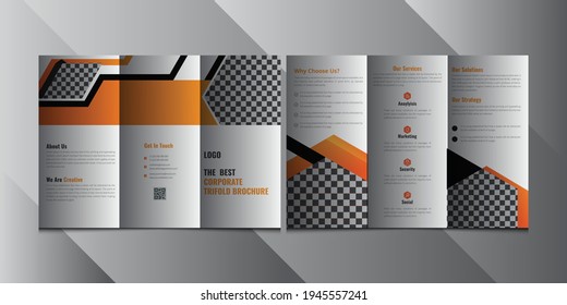 Tri fold brochure design. Orange DL Corporate business template for try fold brochure or flyer. Layout with modern elements and abstract background. Creative concept folded flyer or brochure.