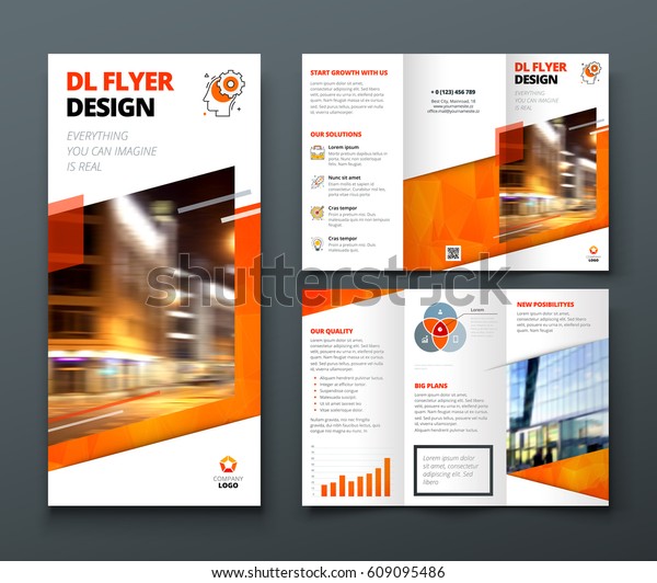 Tri Fold Brochure Design Orange Dl Stock Vector Royalty Free