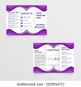 Tri fold brochure design. Purple corporate business template for tri fold flyer. Layout with modern circle photo and abstract background. Creative concept 3 folded flyer or brochure.