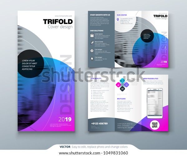Tri Fold Brochure Design Purple Corporate Stock Vector Royalty Free