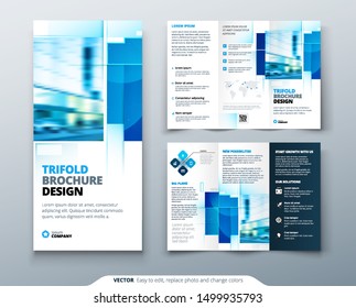 Tri fold brochure design with square shapes, corporate business template for tri fold flyer. Creative concept folded flyer or brochure.