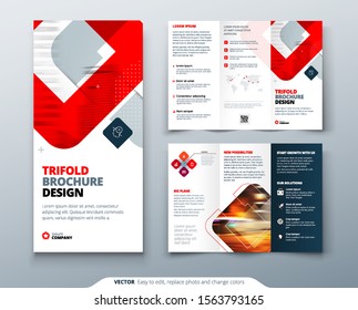 Tri fold brochure design with square shapes, corporate business template for tri fold flyer. Creative concept folded flyer or brochure.