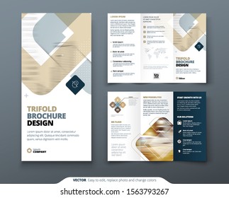 Tri fold brochure design with square shapes, corporate business template for tri fold flyer. Creative concept folded flyer or brochure.