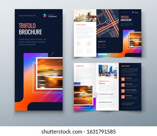 Tri fold brochure design with square shapes, corporate business template for tri fold flyer. Creative concept folded flyer or brochure. Set - GB075.