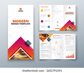 Tri fold brochure design with square shapes, corporate business template for tri fold flyer. Creative concept folded flyer or brochure. Set - GB075.