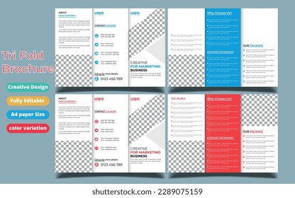 Dreischichtes Broschürendesign. Teal, orangefarbene Geschäftsvorlage für dreiteiligen Faltflieger. Layout mit modernem Kreisfoto und abstraktem Hintergrund. Kreatives Konzept 3: gefalteter Flyer oder Broschüre.