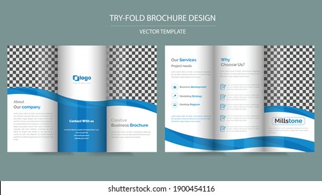 Tri Fold Brochure Design Template for your Company, Corporate, Business, Advertising, Marketing, Agency, and Internet business.Set of business tri-fold brochure template with turquoise color in a4 siz