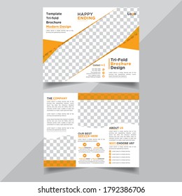 Tri fold brochure design. Yellow DL Corporate business template for try fold brochure. Layout with modern elements and abstract background. Creative concept folded flyer or brochure design.