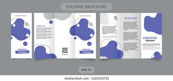 Folleto triple con forma líquida. Volante plegable con manchas lilas.