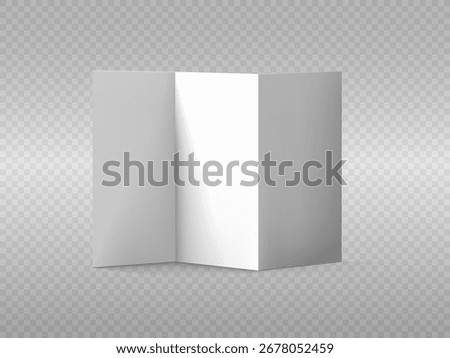 Tri Fold Brochure Mockup. Vector white blank vertical four panel accordion fold opened on white background. Concertina fold, leaflet, brochure, booklet, flyer or invitation card