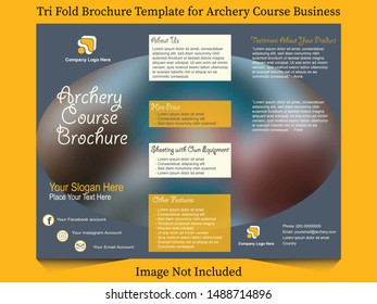 Tri Fold Brochure Template for Archery Course Business. Ellips Background with Abstract Object.