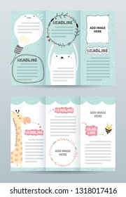 Tri fold brochure template with cute animals.