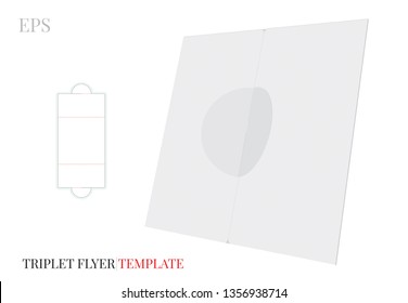 Tri Fold Brochure Template, Vector with die cut, laser cut lines. Three Fold Flyer Illustration, Flyer. White, blank, clear, isolated mock up on white background with perspective view