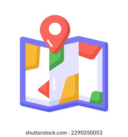 Tri Fold chart with location pointer, trendy icon of map location