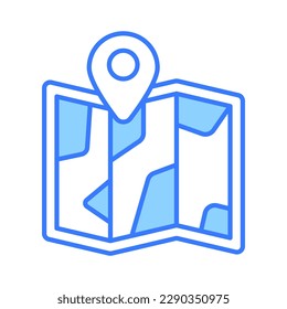 Tri Fold chart with location pointer, trendy icon of map location