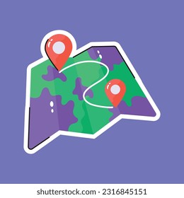 Tri fold chart with location pointer, trendy icon of map location