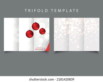 Tri fold Christmas brochure. Merry Christmas and Happy New Year silver vector tri-fold brochure design template with abstract bokeh lights