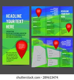 Tri Fold corporate identity template Brochure Vector Design. Corporate Leaflet with polygonal landscape 