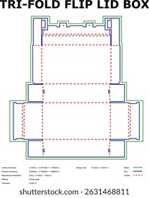 Tri fold flip lid box template die cut packaging design