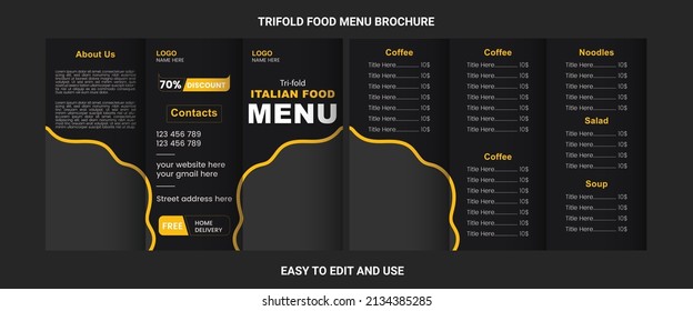 Tri Fold Food Menu Premium Template Design 