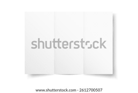 Tri fold mockup. Folded booklet or map on white background. Realistic brochure template. Open catalog or leaflet blank with soft shadow. Vector illustration.