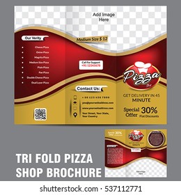 Tri Fold Pizza Brochure Template Vector Illustration 