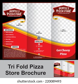 Tri Fold Pizza Store Brochure Vector Illustration 