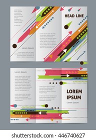Tri fold vector brochure cover template design with white arrows