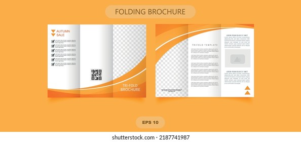 Tri fold wave brochure layout. orange and white flyer. For design and print. orange wavy tri-fold brochure template. Vector graphics.