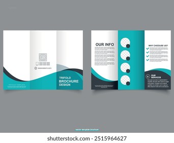 Tri fold wave brochure layout. Blue and white flyer. For design and print. Medical and healthcare trifold brochure template. Modern Clinic, Healthcare.