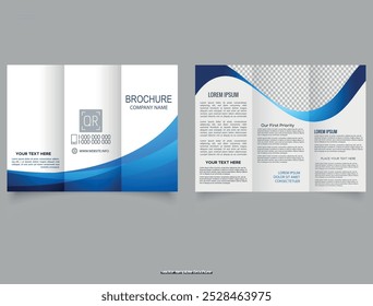 Diseño de folleto de onda triple. Flyer azul y blanco. Para el diseño y la impresión. Folleto. Ilustración vectorial.