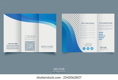 Tri-Fold-Wave-Broschüre Layout. Blauer und weißer Flyer. Für Design und Druck