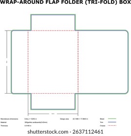 Tri fold wrap around flap folder box template design