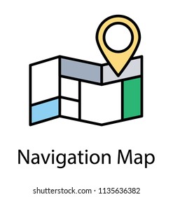 
A tri folding cartography of some local place with location marker indicating map icon
