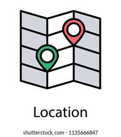 
Tri Folding map with two differently pointing location pins an icon to symbolize location 
