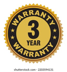 Tri Year Warranty Icon, 3 Year Warranty Badge, Mark, Seal, Stamp, Label.